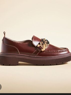 Kelsi Dagger Brooklyn Maroon Leather Chain Loafers SZ 10